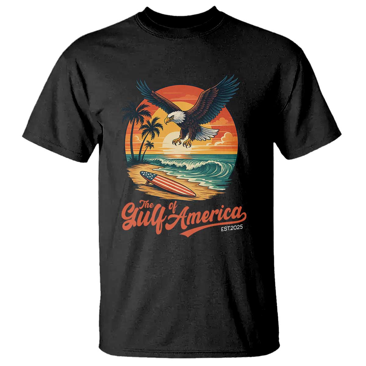 Gulf of America 2025 Bald Eagle T Shirt Vintage Patriotic Beach Sunset 4th Of July - Wonder Print Shop