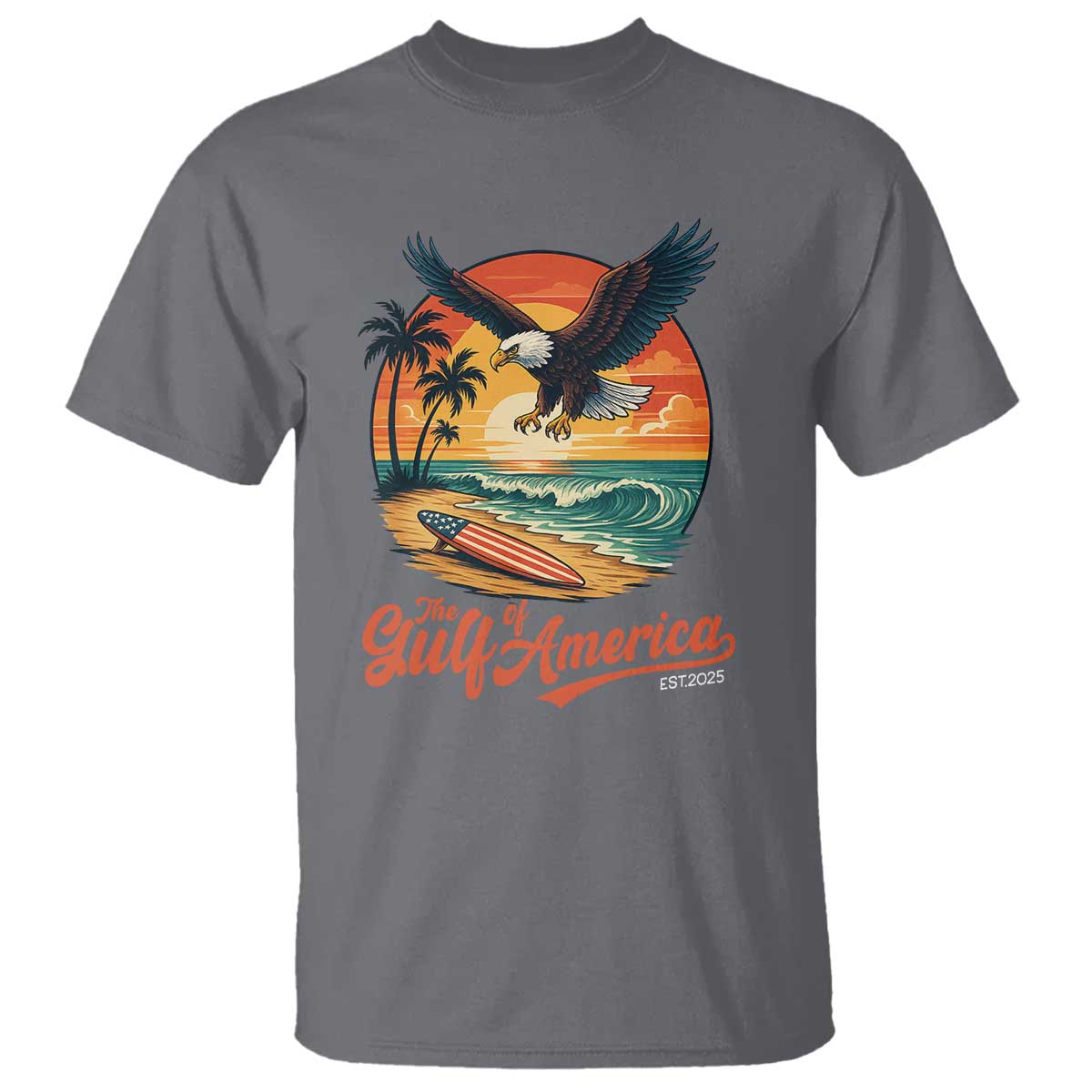 Gulf of America 2025 Bald Eagle T Shirt Vintage Patriotic Beach Sunset 4th Of July - Wonder Print Shop