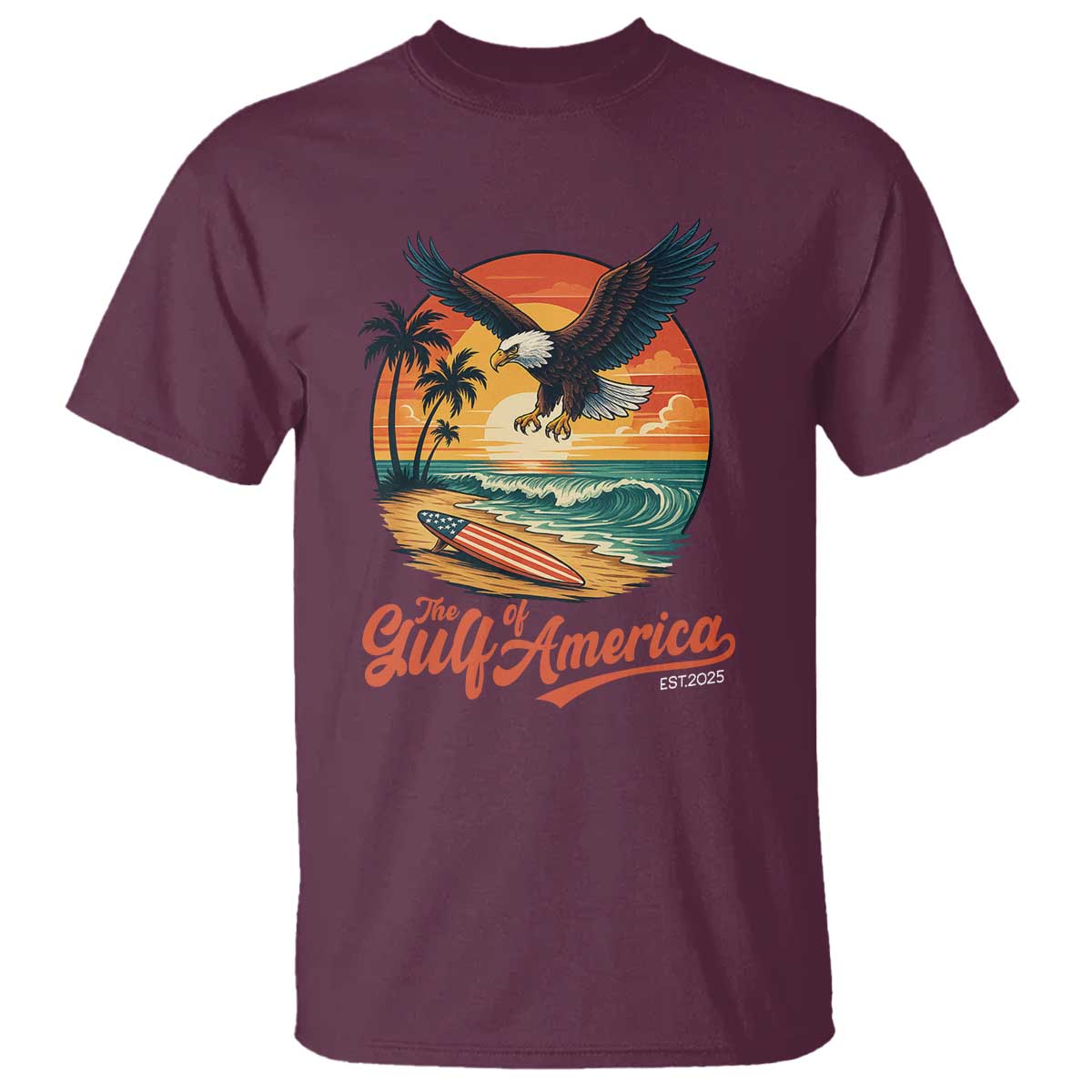 Gulf of America 2025 Bald Eagle T Shirt Vintage Patriotic Beach Sunset 4th Of July - Wonder Print Shop