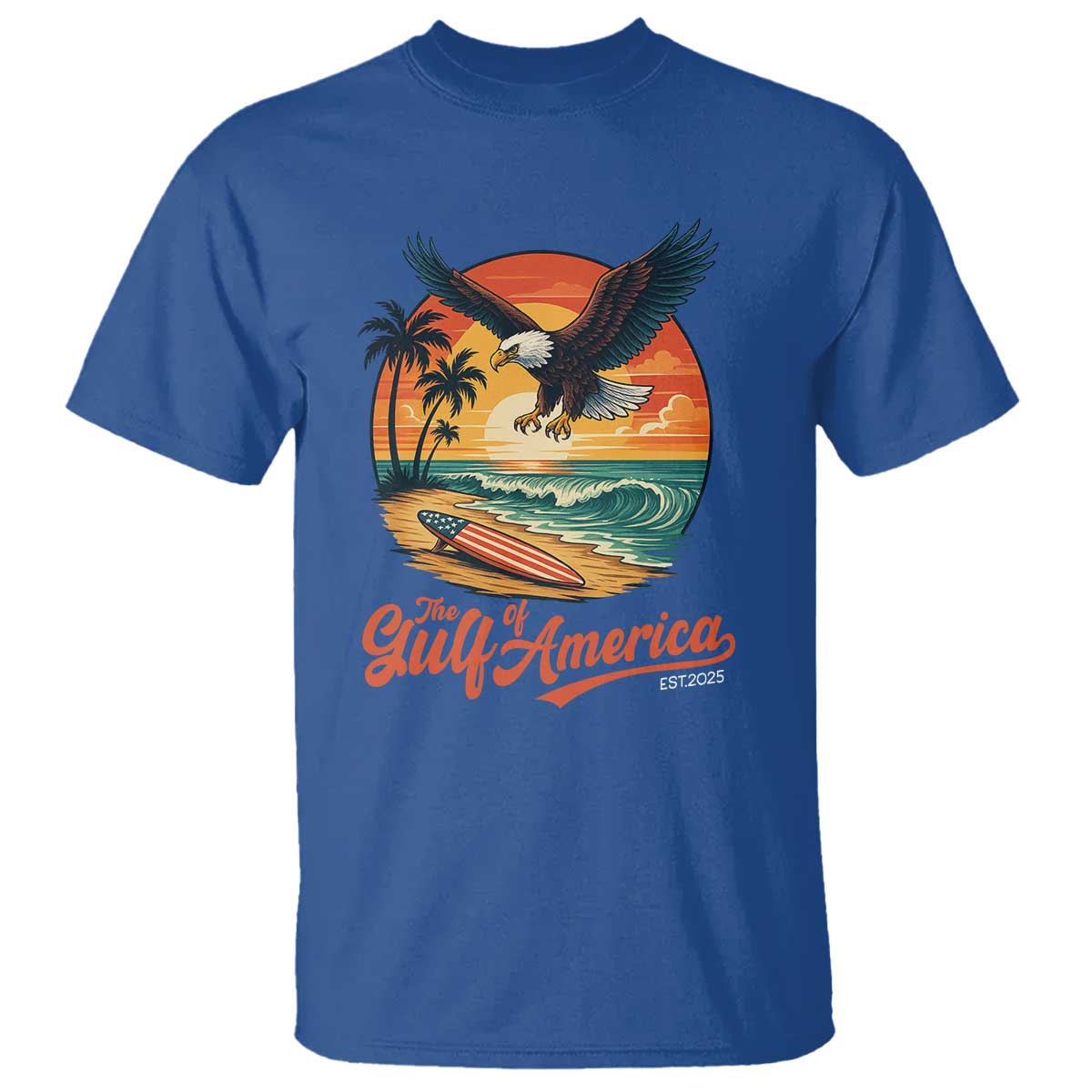 Gulf of America 2025 Bald Eagle T Shirt Vintage Patriotic Beach Sunset 4th Of July - Wonder Print Shop