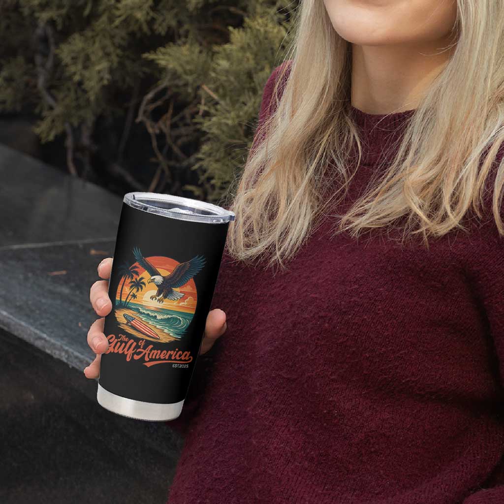 Gulf of USA 2025 Bald Eagle Tumbler Cup Vintage Patriotic Beach Sunset 4th Of July - Wonder Print Shop