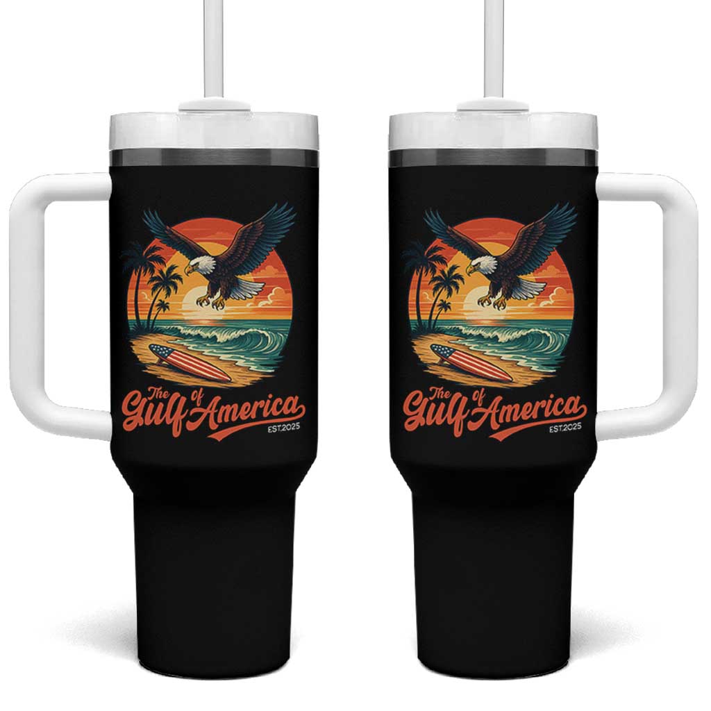 Gulf of USA 2025 Bald Eagle Tumbler With Handle Vintage Patriotic Beach Sunset 4th Of July - Wonder Print Shop