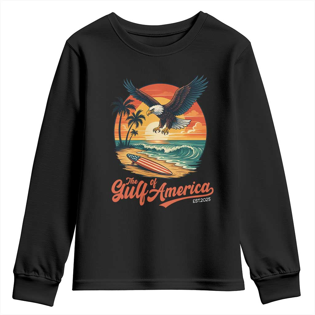 Gulf of America 2025 Bald Eagle Youth Sweatshirt Vintage Patriotic Beach Sunset 4th Of July - Wonder Print Shop