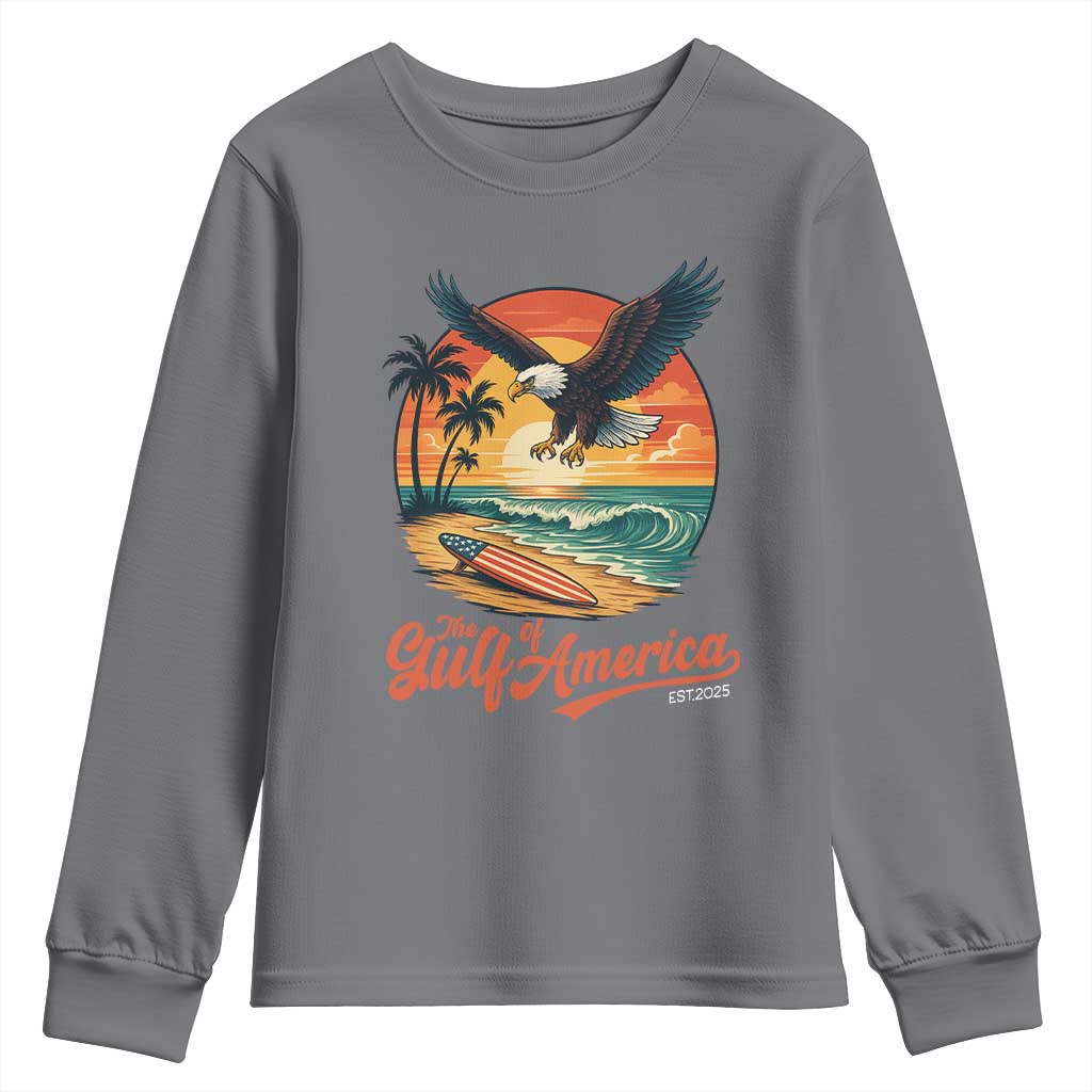 Gulf of America 2025 Bald Eagle Youth Sweatshirt Vintage Patriotic Beach Sunset 4th Of July - Wonder Print Shop