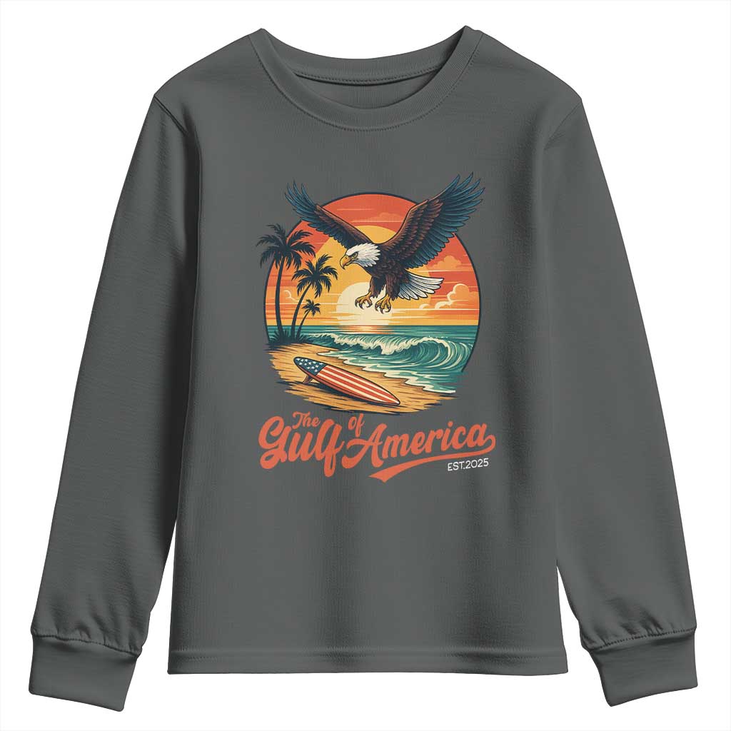 Gulf of America 2025 Bald Eagle Youth Sweatshirt Vintage Patriotic Beach Sunset 4th Of July - Wonder Print Shop
