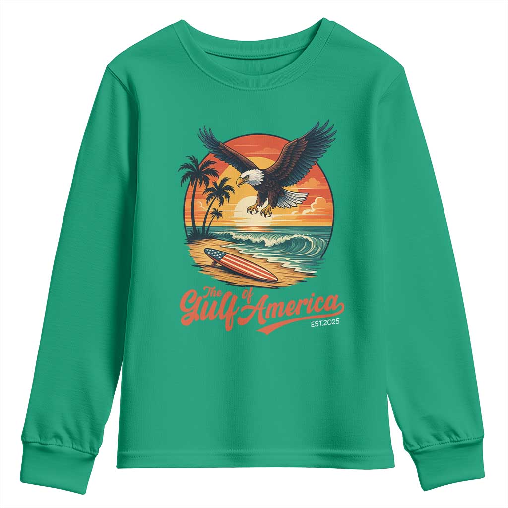Gulf of America 2025 Bald Eagle Youth Sweatshirt Vintage Patriotic Beach Sunset 4th Of July - Wonder Print Shop