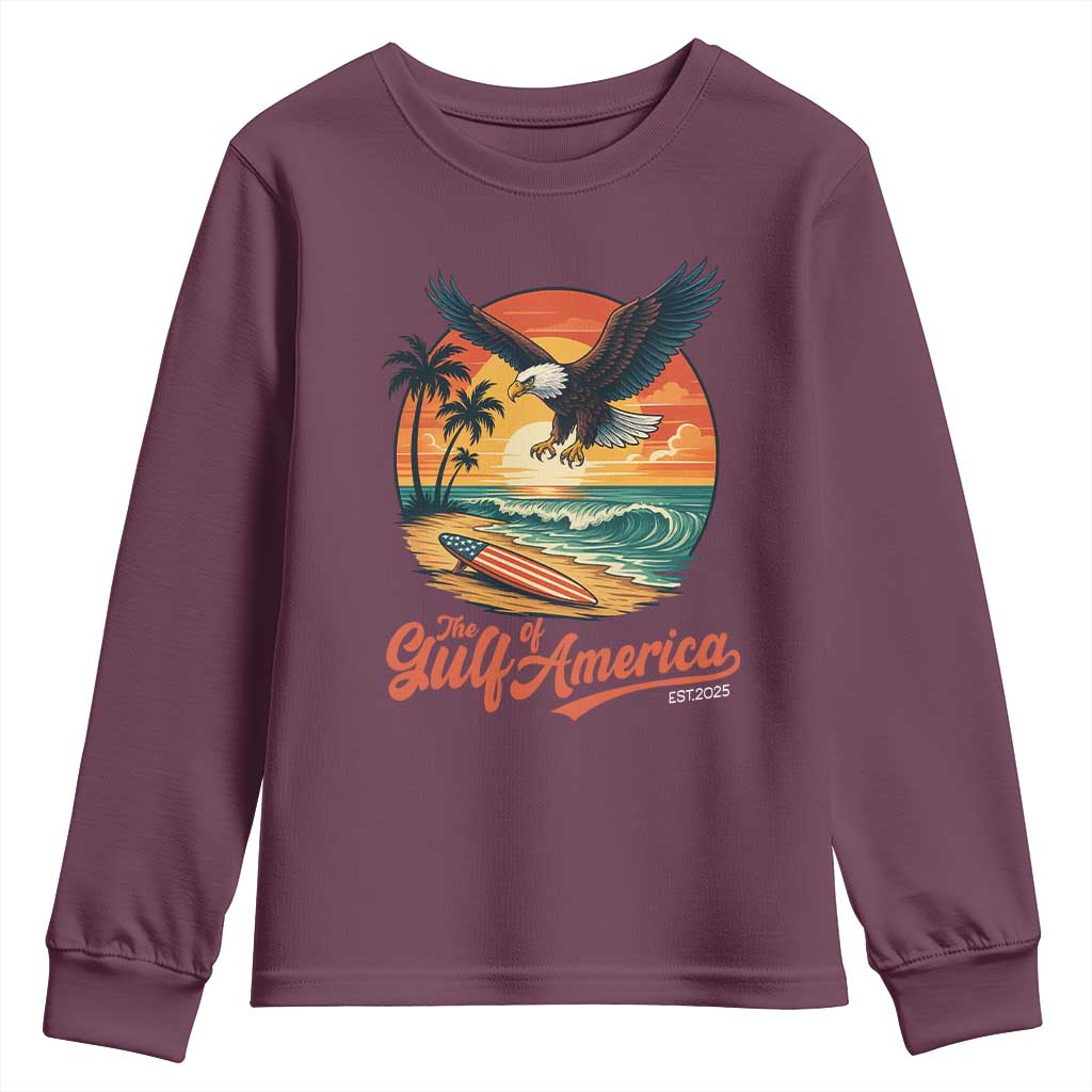 Gulf of America 2025 Bald Eagle Youth Sweatshirt Vintage Patriotic Beach Sunset 4th Of July - Wonder Print Shop