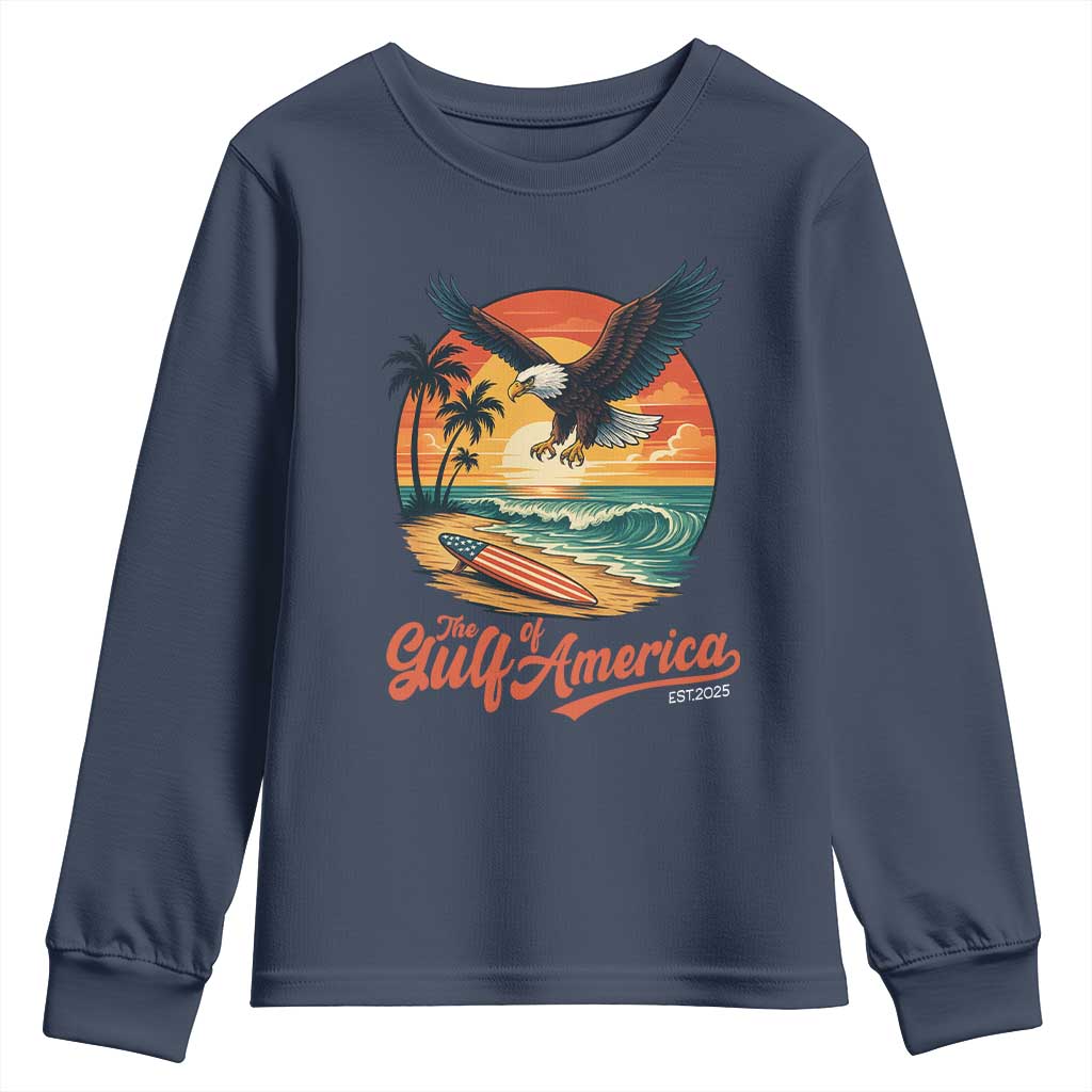 Gulf of America 2025 Bald Eagle Youth Sweatshirt Vintage Patriotic Beach Sunset 4th Of July - Wonder Print Shop