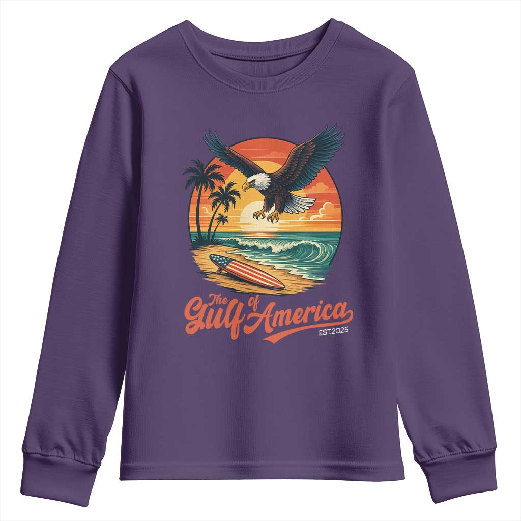 Gulf of America 2025 Bald Eagle Youth Sweatshirt Vintage Patriotic Beach Sunset 4th Of July - Wonder Print Shop