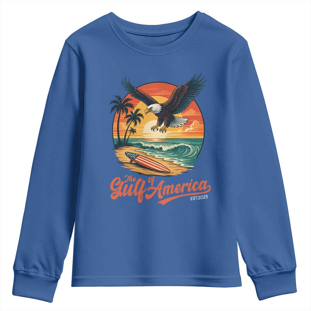 Gulf of America 2025 Bald Eagle Youth Sweatshirt Vintage Patriotic Beach Sunset 4th Of July - Wonder Print Shop