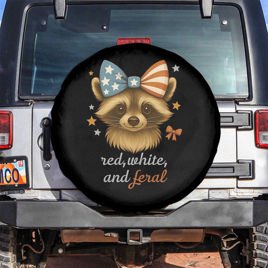 Red White and Feral Raccoon Spare Tire Cover Funny Patriotic Animal 4th of July - Wonder Print Shop