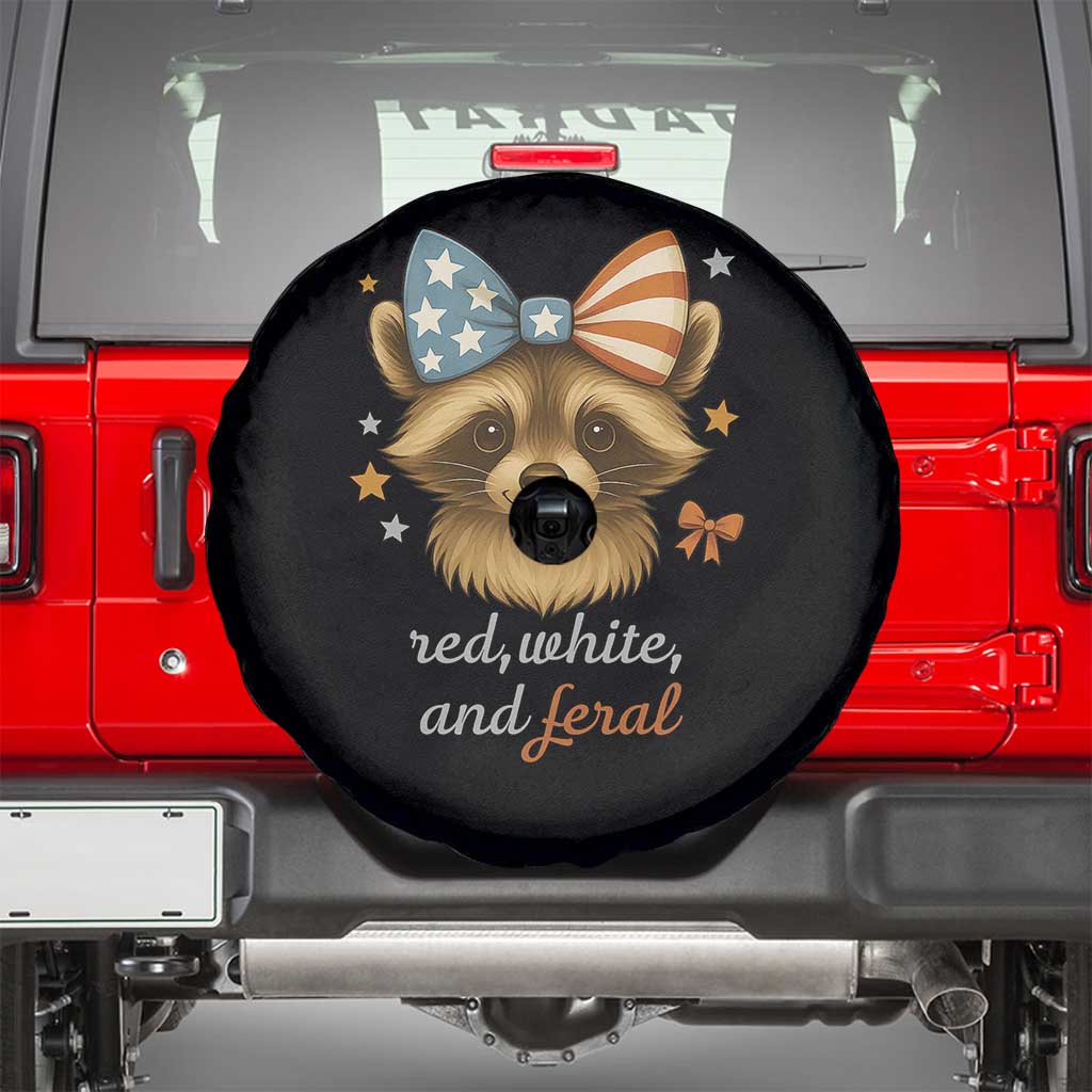 Red White and Feral Raccoon Spare Tire Cover Funny Patriotic Animal 4th of July - Wonder Print Shop
