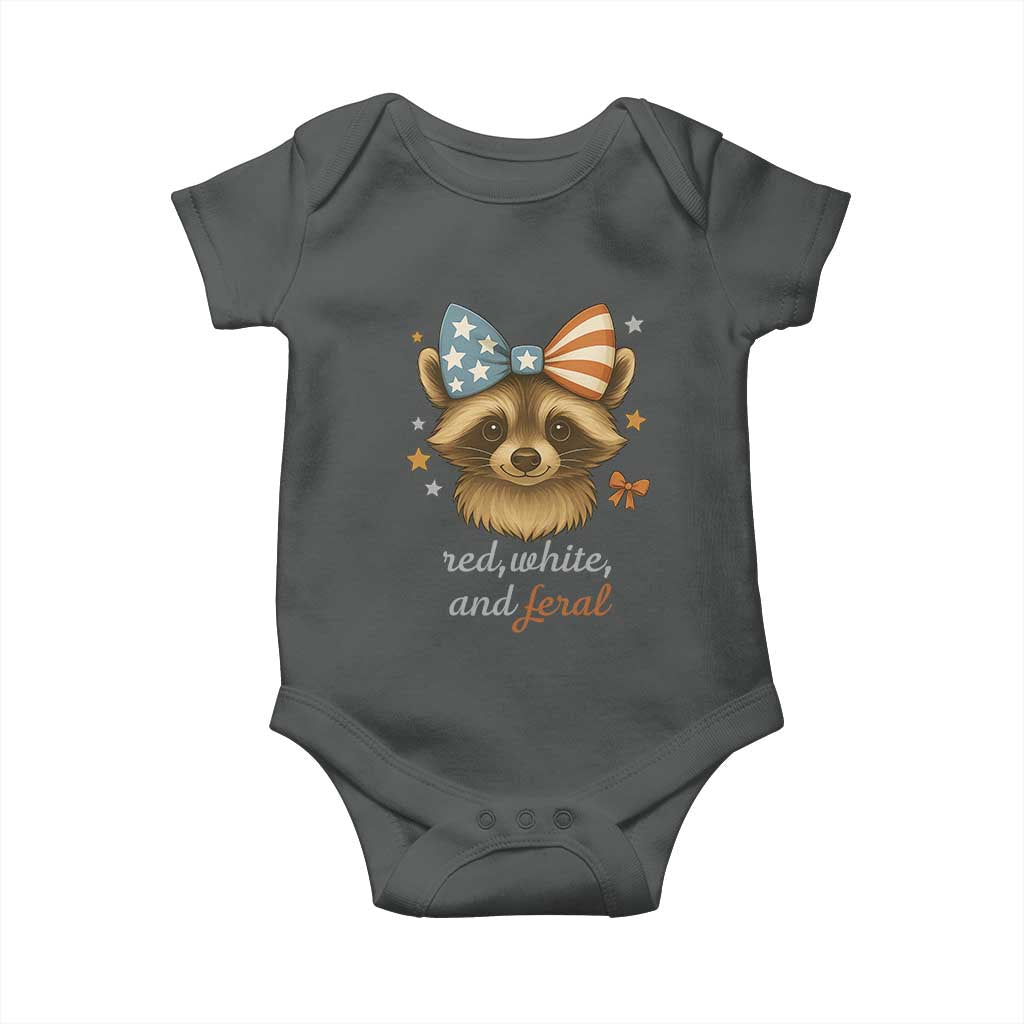 Red White and Feral Raccoon Baby Onesie Funny Patriotic Animal 4th of July - Wonder Print Shop