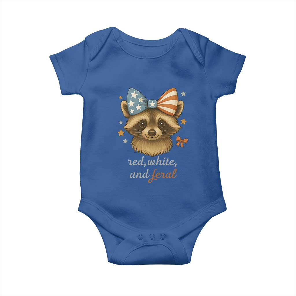 Red White and Feral Raccoon Baby Onesie Funny Patriotic Animal 4th of July - Wonder Print Shop