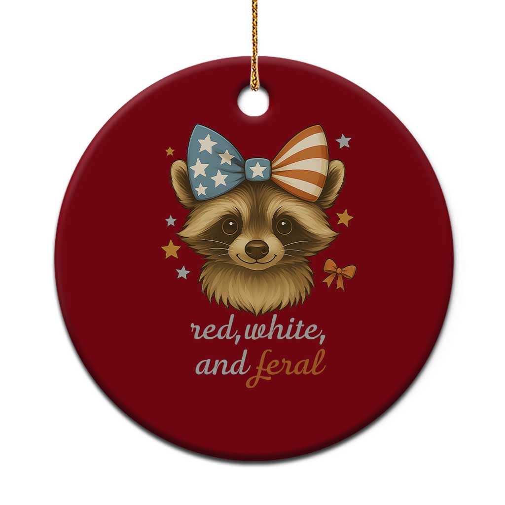 Red White and Feral Raccoon Ceramic Ornament Funny Patriotic Animal 4th of July - Wonder Print Shop