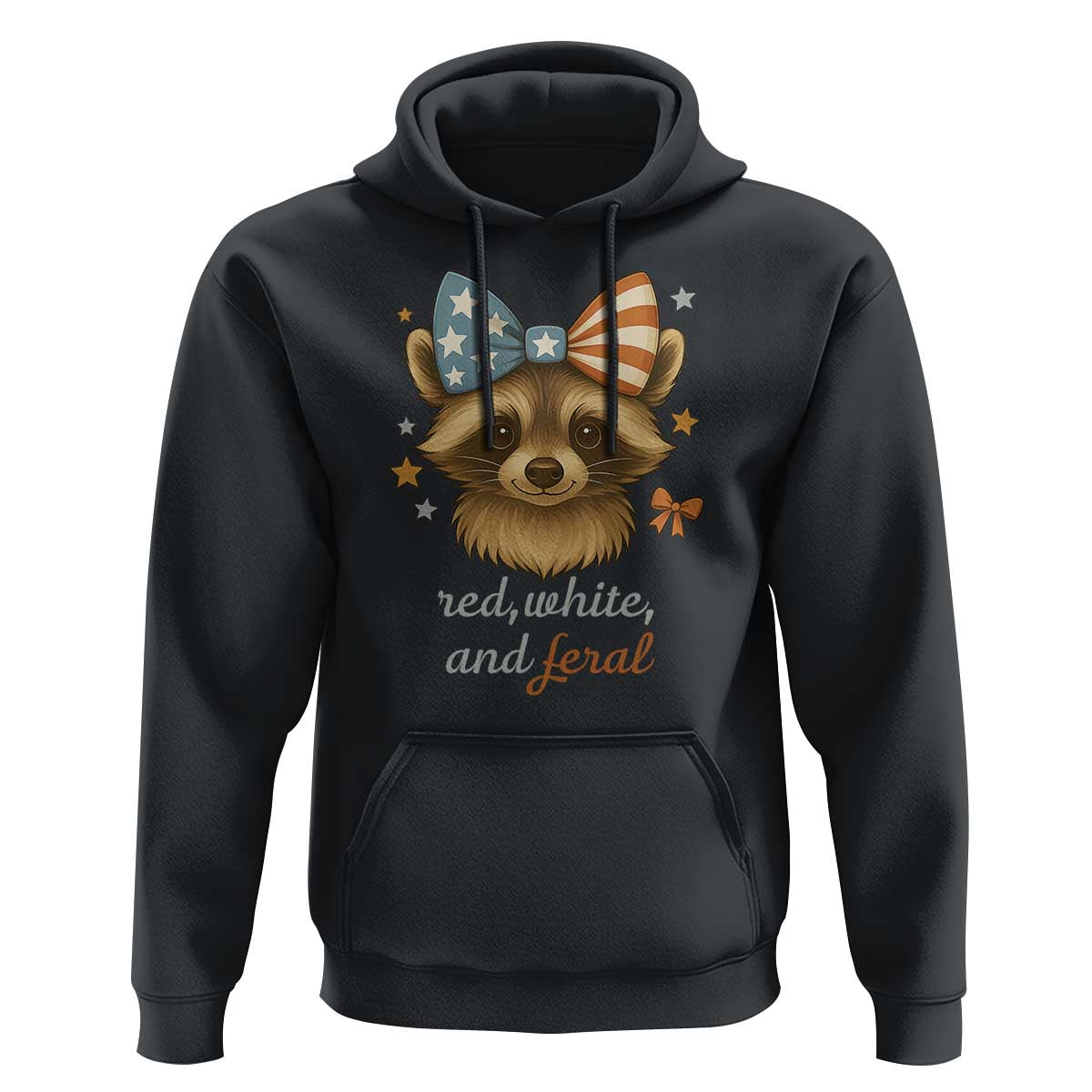 Red White and Feral Raccoon Hoodie Funny Patriotic Animal 4th of July - Wonder Print Shop