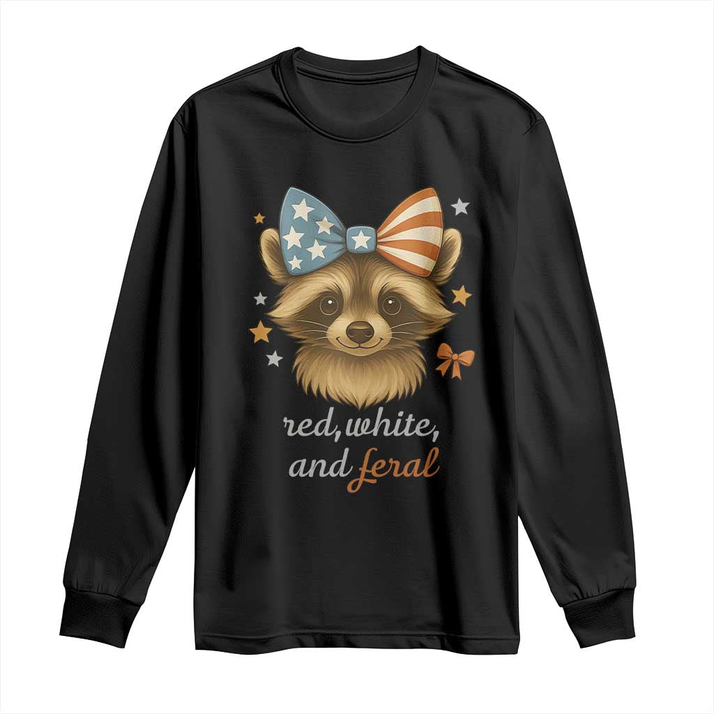 Red White and Feral Raccoon Long Sleeve Shirt Funny Patriotic Animal 4th of July - Wonder Print Shop