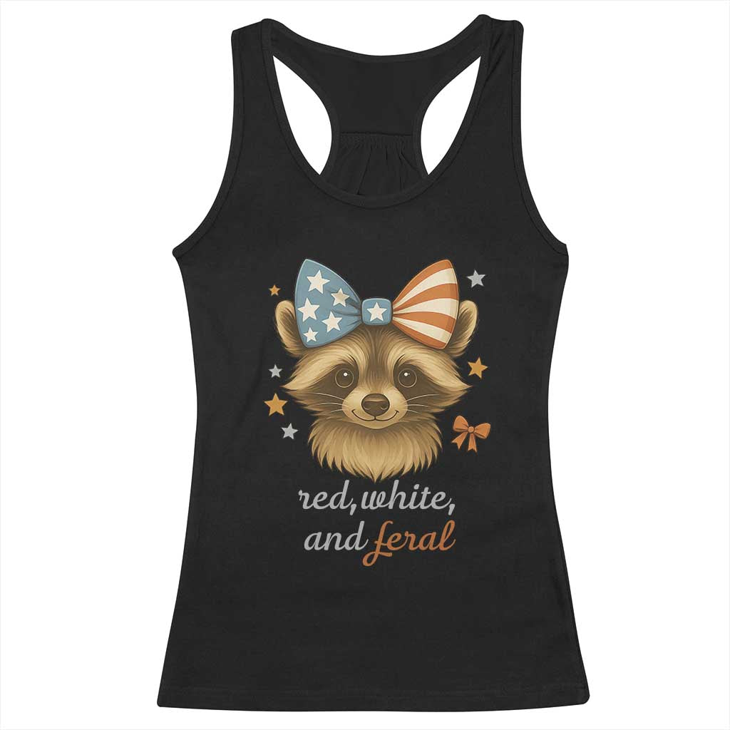 Red White and Feral Raccoon Racerback Tank Top Funny Patriotic Animal 4th of July - Wonder Print Shop