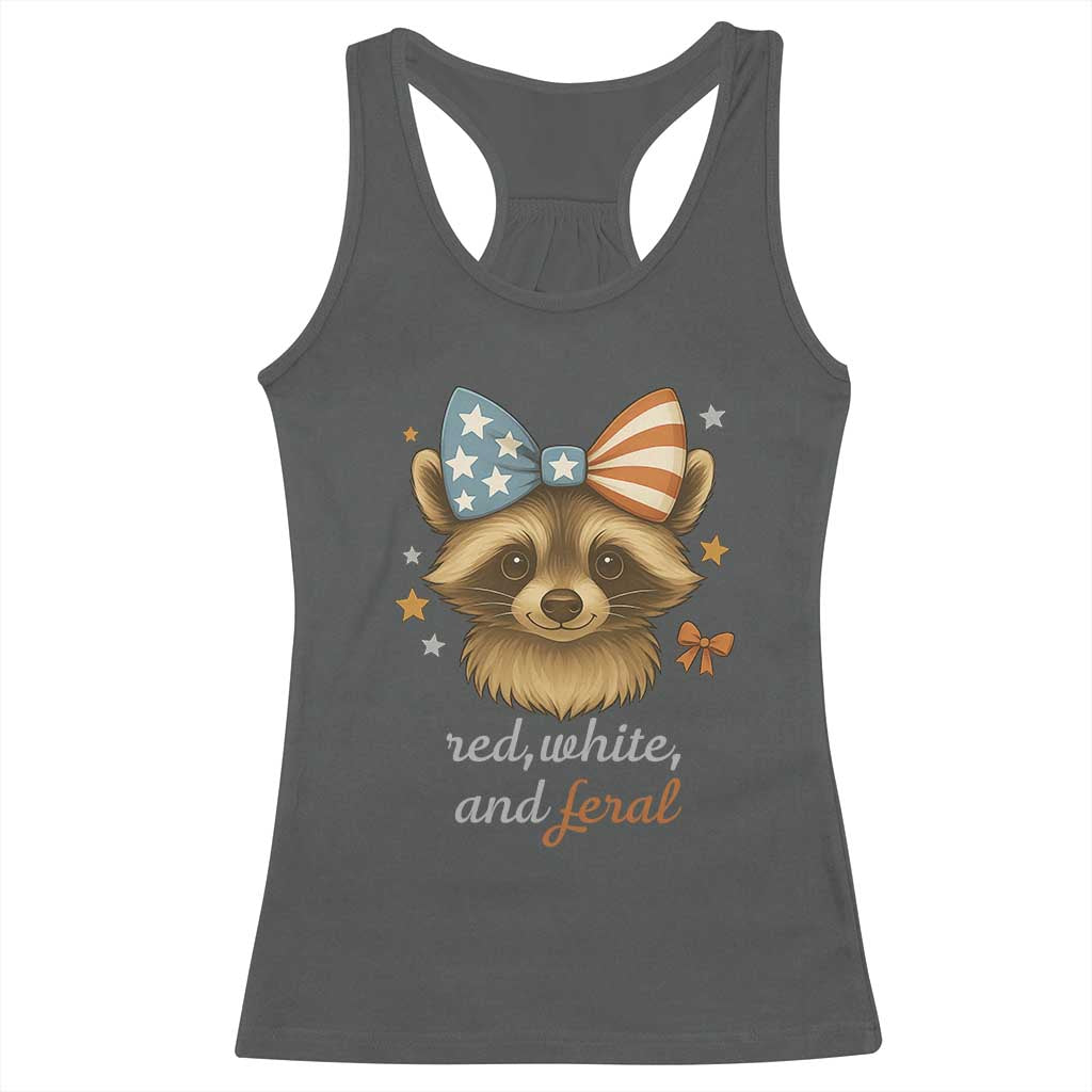Red White and Feral Raccoon Racerback Tank Top Funny Patriotic Animal 4th of July - Wonder Print Shop