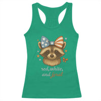 Red White and Feral Raccoon Racerback Tank Top Funny Patriotic Animal 4th of July - Wonder Print Shop