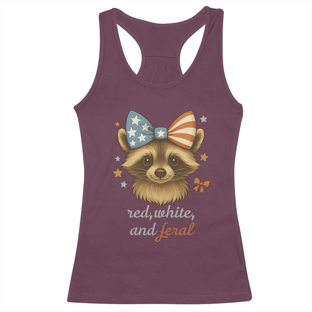 Red White and Feral Raccoon Racerback Tank Top Funny Patriotic Animal 4th of July - Wonder Print Shop