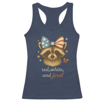 Red White and Feral Raccoon Racerback Tank Top Funny Patriotic Animal 4th of July - Wonder Print Shop