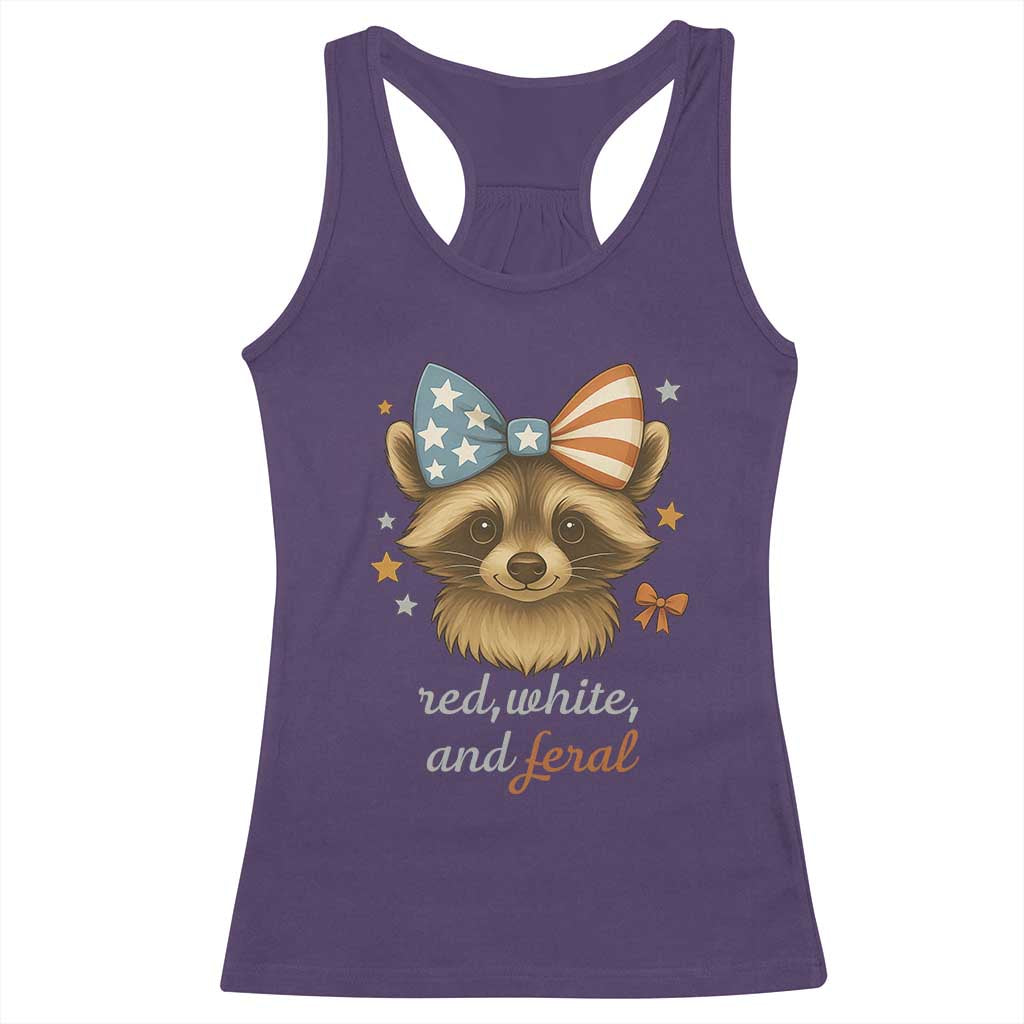 Red White and Feral Raccoon Racerback Tank Top Funny Patriotic Animal 4th of July - Wonder Print Shop