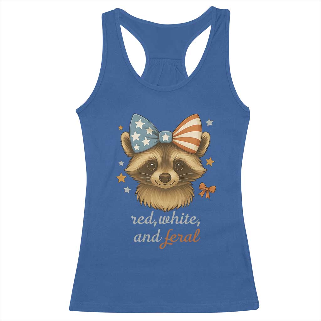 Red White and Feral Raccoon Racerback Tank Top Funny Patriotic Animal 4th of July - Wonder Print Shop
