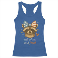 Red White and Feral Raccoon Racerback Tank Top Funny Patriotic Animal 4th of July - Wonder Print Shop