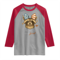 Red White and Feral Raccoon Raglan Shirt Funny Patriotic Animal 4th of July - Wonder Print Shop