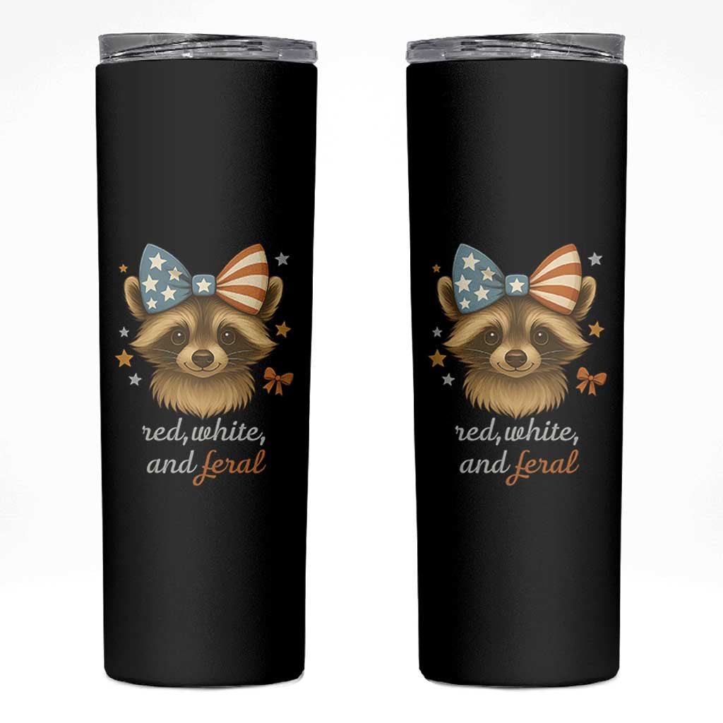 Red White and Feral Raccoon Skinny Tumbler Funny Patriotic Animal 4th of July - Wonder Print Shop