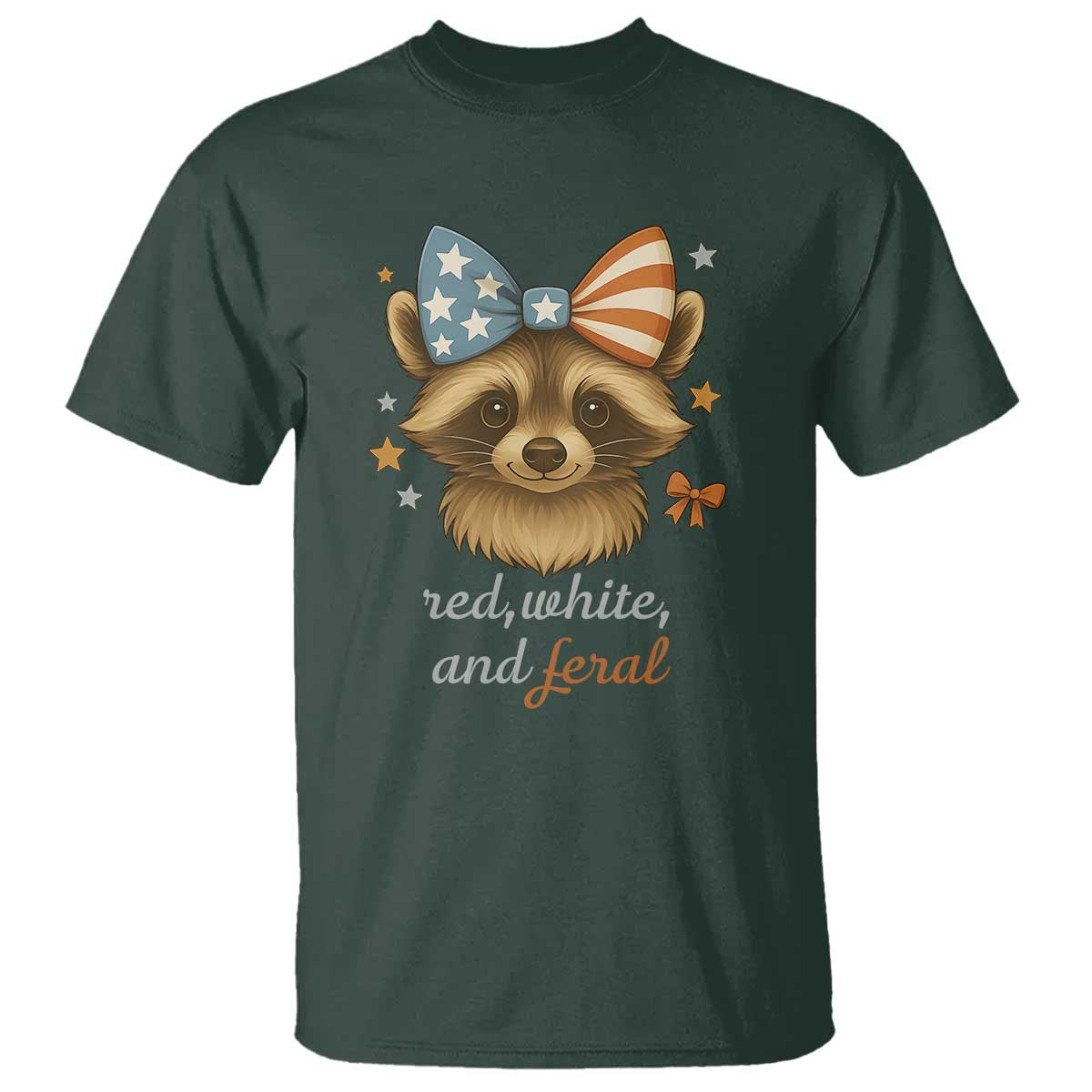 Red White and Feral Raccoon T Shirt Funny Patriotic Animal 4th of July - Wonder Print Shop