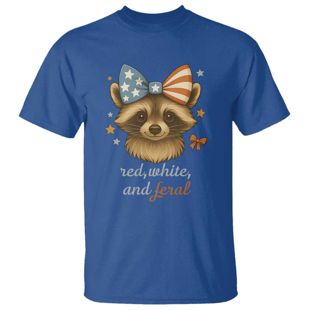 Red White and Feral Raccoon T Shirt Funny Patriotic Animal 4th of July - Wonder Print Shop