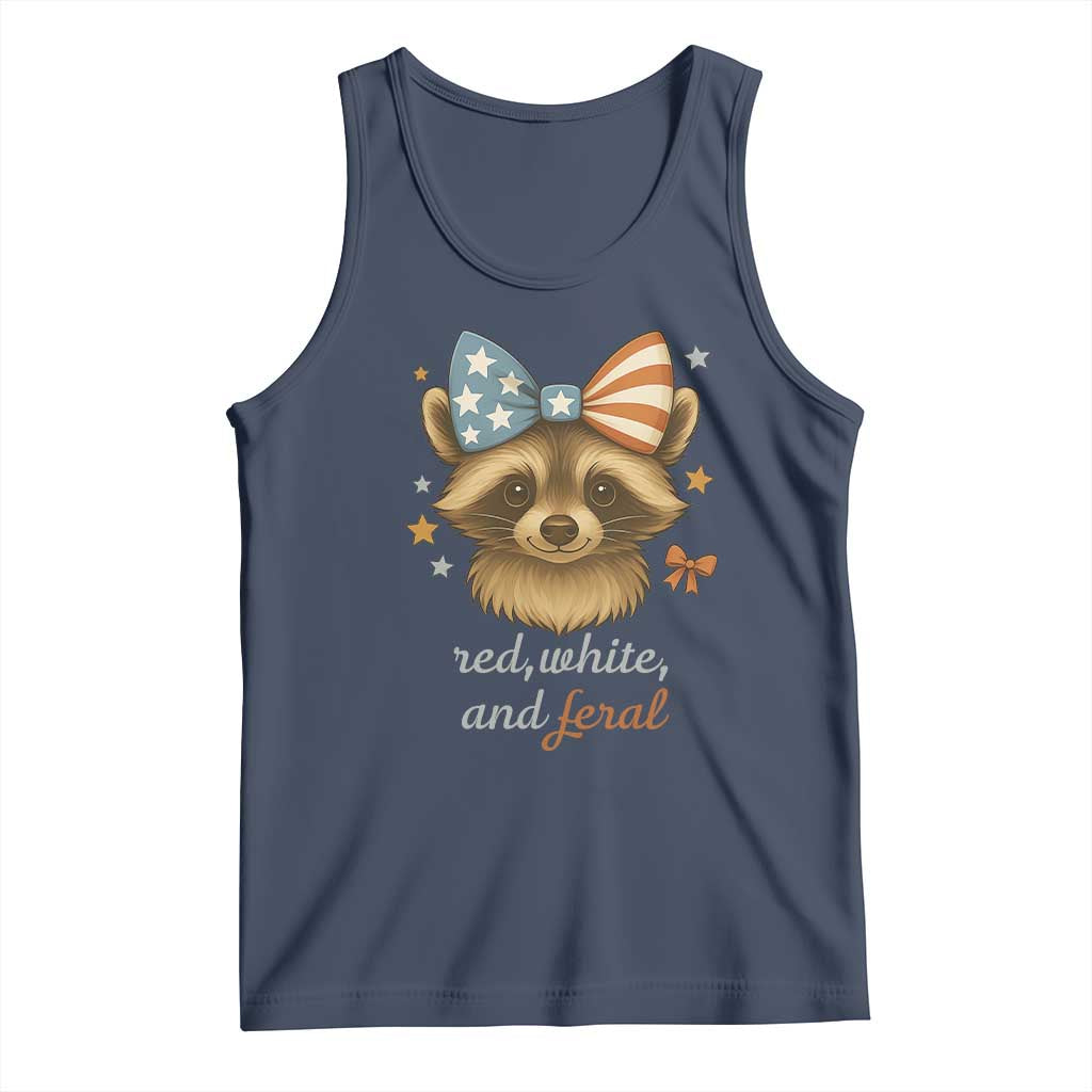 Red White and Feral Raccoon Tank Top Funny Patriotic Animal 4th of July - Wonder Print Shop