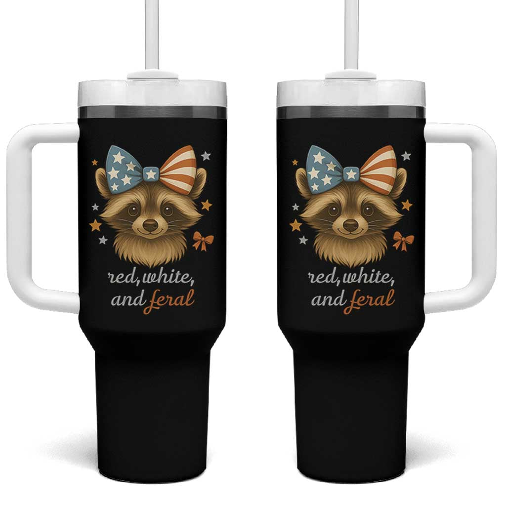 Red White and Feral Raccoon Tumbler With Handle Funny Patriotic Animal 4th of July - Wonder Print Shop
