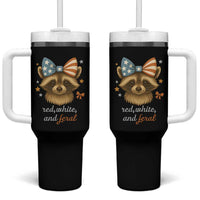 Red White and Feral Raccoon Tumbler With Handle Funny Patriotic Animal 4th of July - Wonder Print Shop