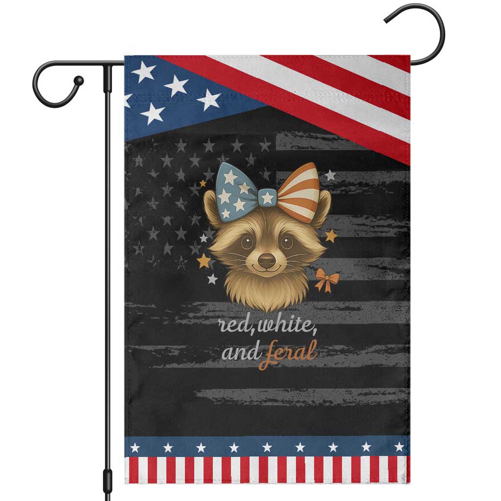 Red White and Feral Raccoon Garden Flag Funny Patriotic Animal 4th of July