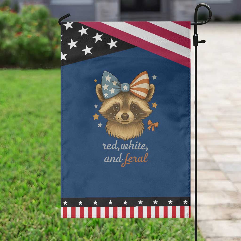 Red White and Feral Raccoon Garden Flag Funny Patriotic Animal 4th of July