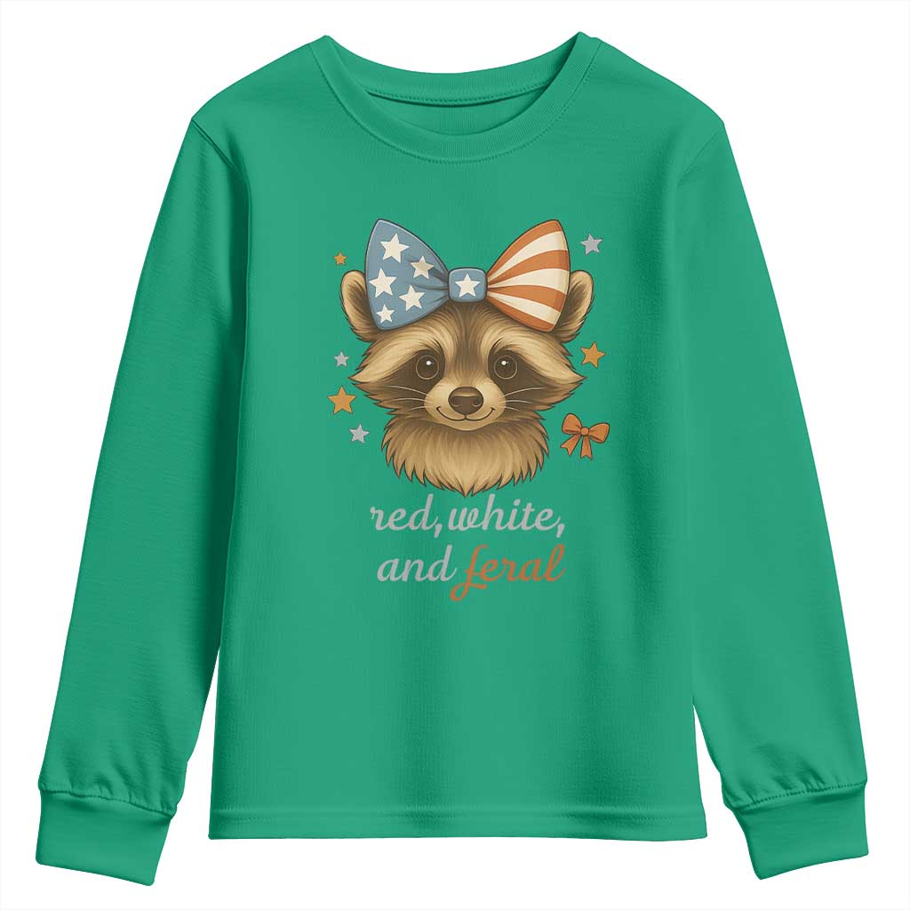 Red White and Feral Raccoon Youth Sweatshirt Funny Patriotic Animal 4th of July - Wonder Print Shop