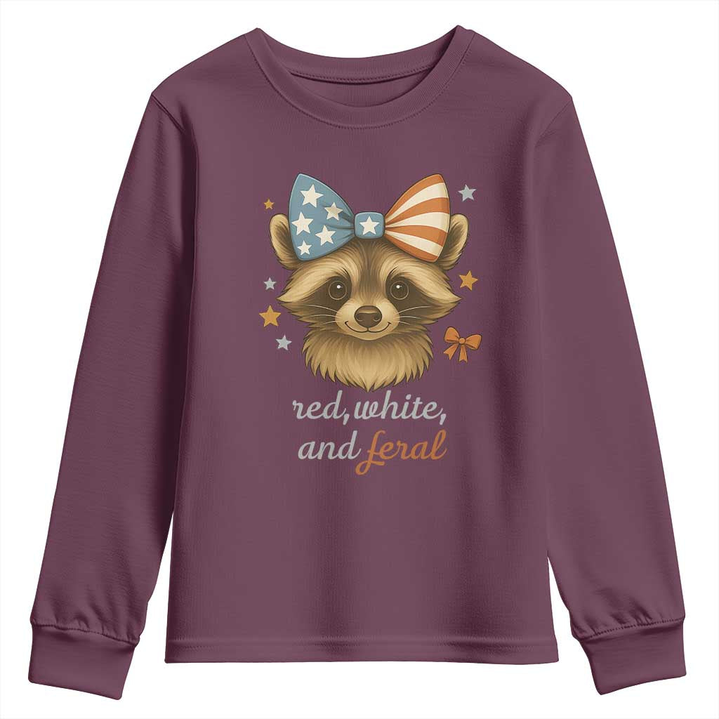 Red White and Feral Raccoon Youth Sweatshirt Funny Patriotic Animal 4th of July - Wonder Print Shop