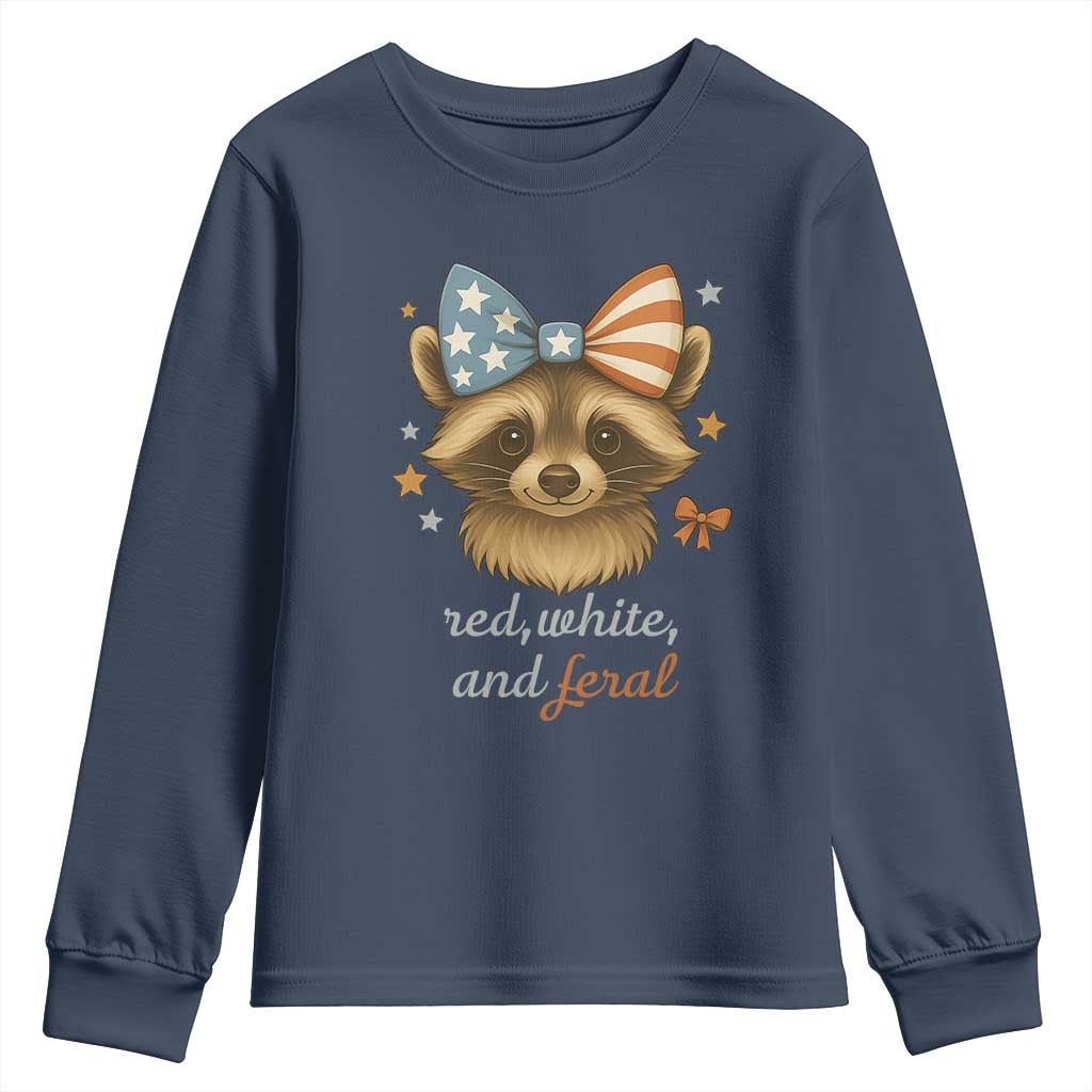 Red White and Feral Raccoon Youth Sweatshirt Funny Patriotic Animal 4th of July - Wonder Print Shop