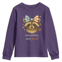 Red White and Feral Raccoon Youth Sweatshirt Funny Patriotic Animal 4th of July - Wonder Print Shop