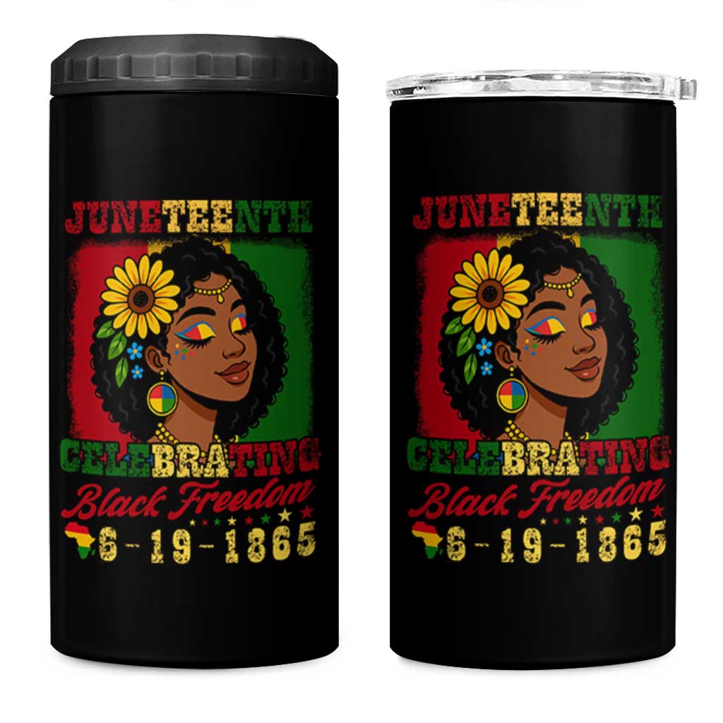 Juneteenth 1865 Black Freedom Celebration 4 in 1 Can Cooler Tumbler Afrocentric Pride Melanin Girl