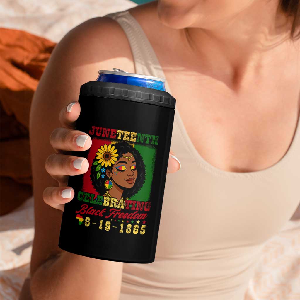 Juneteenth 1865 Black Freedom Celebration 4 in 1 Can Cooler Tumbler Afrocentric Pride Melanin Girl