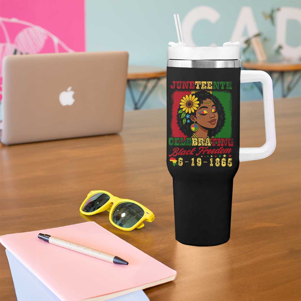 Juneteenth 1865 Black Freedom Celebration Tumbler With Handle Afrocentric Pride Melanin Girl