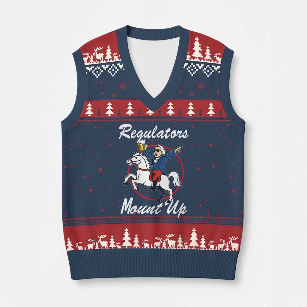 Funny Founding Father Patriotic Drinking V-Neck Knit Sweater Vest Regulators Mount Up 4th of July - Wonder Print Shop