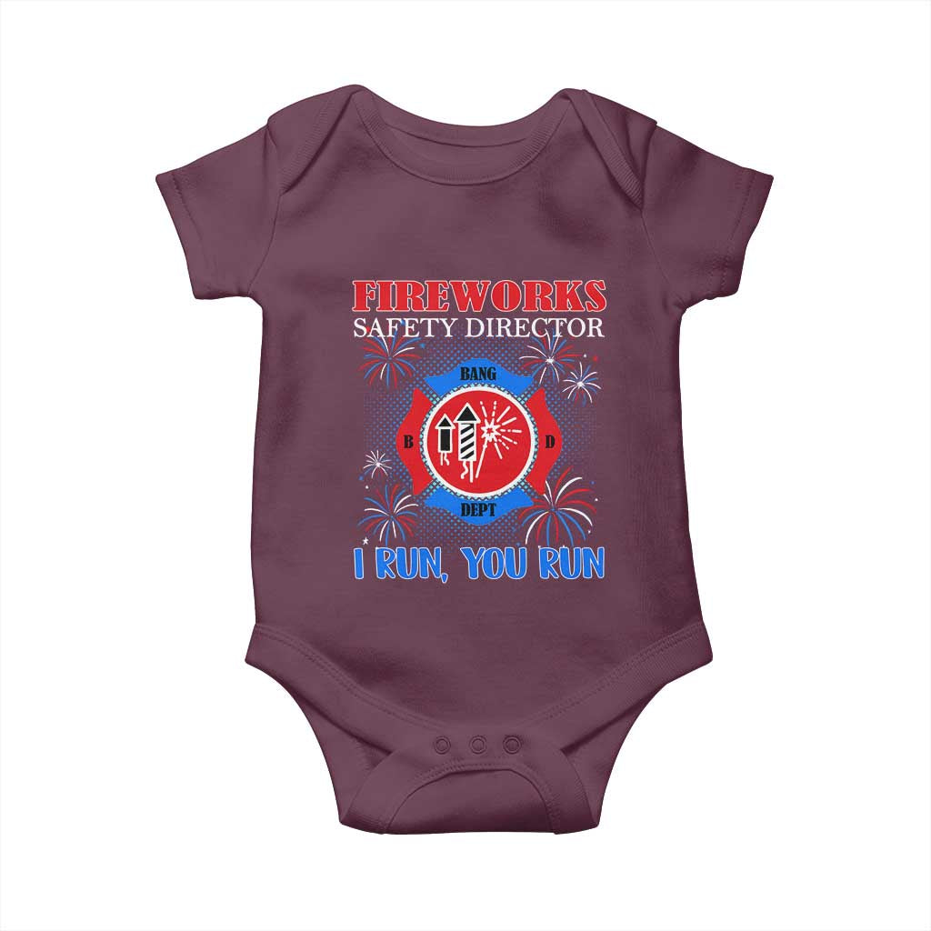 Fireworks Safety Director Baby Onesie I Run You Run Funny 4th of July Patriotic - Wonder Print Shop