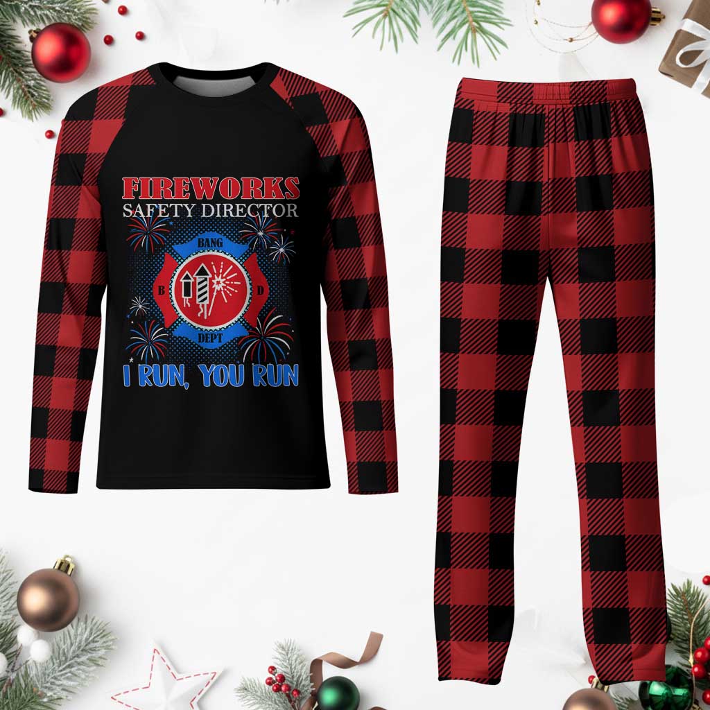 Fireworks Safety Director Plaid Pajama Set I Run You Run Funny 4th of July Patriotic - Wonder Print Shop
