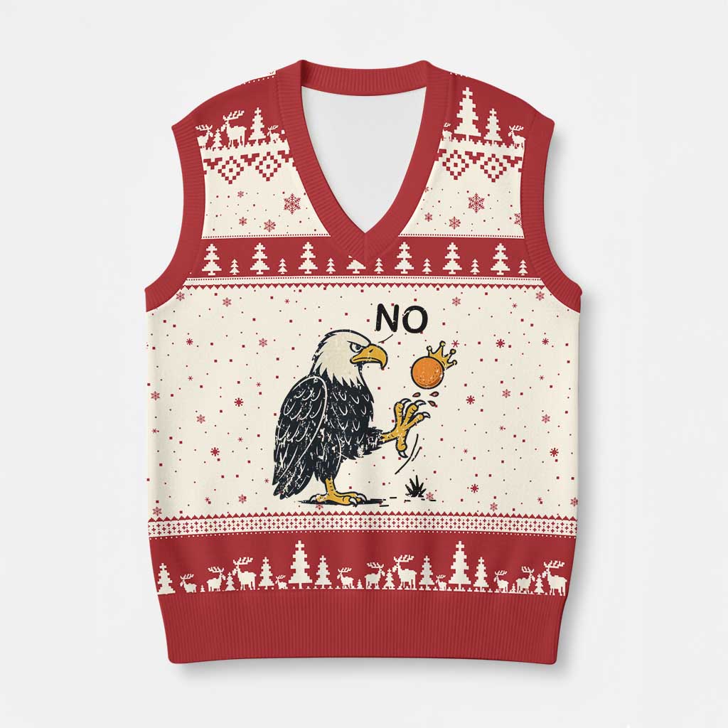 Bald Eagle No Kings In America V-Neck Knit Sweater Vest No Orange We The People Patriotic Political Statement - Wonder Print Shop
