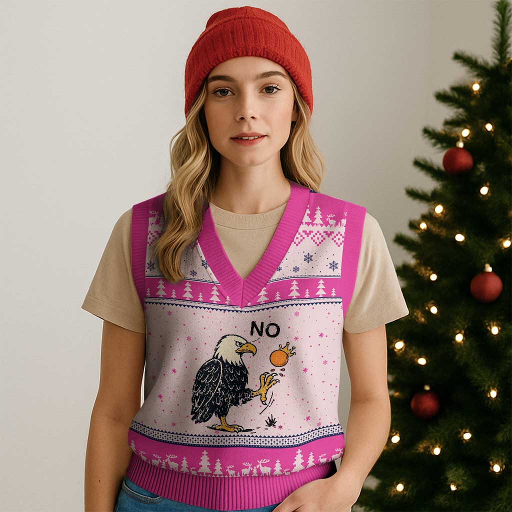 Bald Eagle No Kings In America V-Neck Knit Sweater Vest No Orange We The People Patriotic Political Statement - Wonder Print Shop